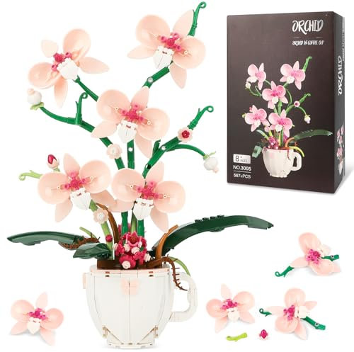 QLT Icons Pink Orchid Ideas Flowers Building Block Set,DIY Home Decoration Kit for Adults,Flowers Home Decor Gift for Mother's Day, Valentine Day, Birthday.(Compatible with Lego Orchid 567PCS)