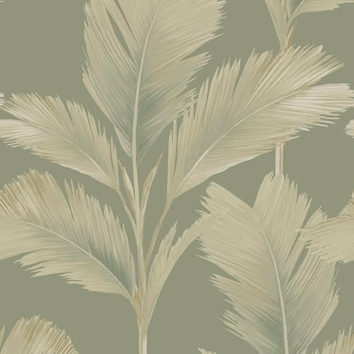 Papier peint feuille de palmier tropicale Belgravia Kailani avec finition mate vert sauge 59120