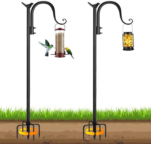 Shepherds Hooks for Outdoor, 120CM Adjustable Bird Feeder Pole Heavy Duty Shepherd Crook for Bird Feeder, Garden Lights, Hanging Plant Baskets, Lanterns, Wedding Decor, 2 Pack