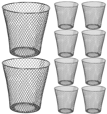 Sreuyong Round Wastepaper Basket, Wire Mesh Desk Metal Trash Can Recycling Trash Can Garbage Container for Bedroom Office(10pcs)