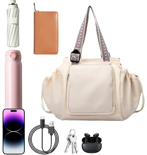 Rrlihjgu Kinderbetttasche für Damen, Reisetasche, Aufbewahrungstasche mit mehreren Fächern, Sporttasche mit Griffen – Rucksack mit großem Fassungsvermögen für Reisen, Arbeit, Sport, beige, Se référer
