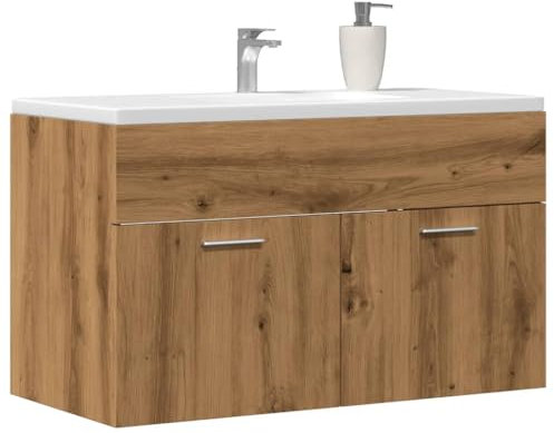 Eleganz Mueble bajo lavabo en roble Artisan, 90 x 38,5 x 46 cm, material de madera, rústico, espacioso, robusto, elegante mueble de baño con vetas de madera natural y mucho espacio de almacenamiento