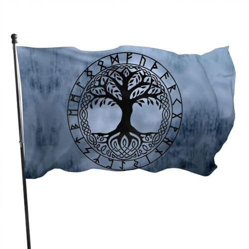 Wikinger-Lebensbaum-Runenflagge, Einseitige Gartenflagge Aus Polyester Für Den Außenbereich, Geschenk, Hängebanner, Heimdekoration, 91 X 152 Cm