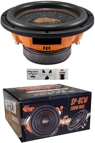 KIT SET PER SP AUDIO SP-8CW SP8CW 20 1 subwoofer 20 cm 200 mm 8 diametro, doppia bobina, dvc 2+2 ohm, 200 watt rms 400 watt max, cofano, bagagliaio, auto, car, 1 pezzo + 3 sticker omaggio