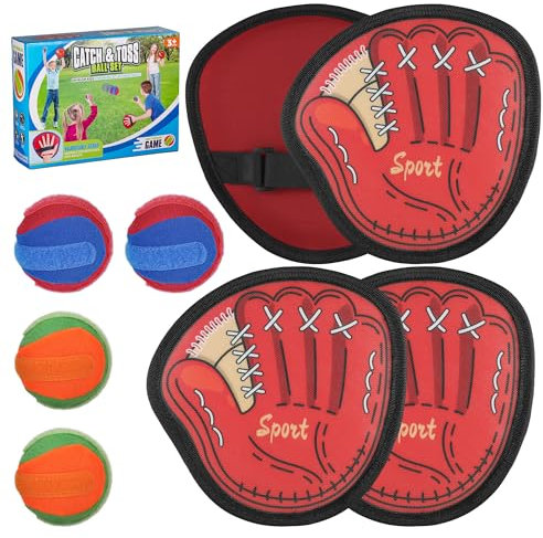 Zocipro Juego de Pelota con Velcro para niños con Set de 4 Paletas y 4 Pelotas, Juego de Lanzamiento y Captura para Exteriores, Ideal para Patio, Jardín y Playa