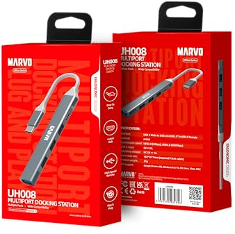 MARVO UH008 USB-Hub 5-Port | 4-in-1 USB-C Adapter mit 1x USB 3.0, 3X USB 2.0, 1x USB-C | Kompatibel mit Windows/macOS/Chrome OS | Tragbare Dockingstation