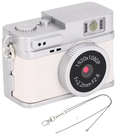 Mini Digital Camera Keychain, 20MP 1080P Small Video Camcorder with Optical Lens, LED Fill Light for Taking Photos, Cycling, Playback Screen, Filter, Expandable Memory Card (White)