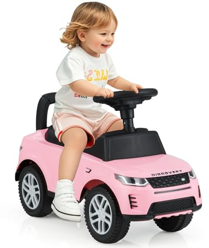 COSTWAY Porteur Enfant avec Volant & Klaxon & Son de Moteur, Voiture à Pousser Enfant avec Coffre sous Siège, Dispositif Anti-retournement, Charge 25kg pour Garçons et Filles de 12-36 Mois (Rose)