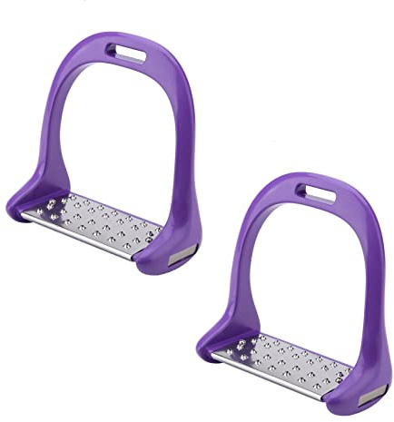 PODSJD Safety Stirrups Steigbügel aus Aluminium, Edelstahl Fußkorb in 5 Farben, 1220g Paar - rutschfest, Robust, Ideal für Reitsättel und Isländer - Reiter (Lila)