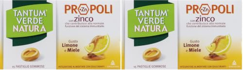 ANGELINI Tantum Verde Natura - 15 Pastiglie Gommose Limone e Miele (Confezione da 2)