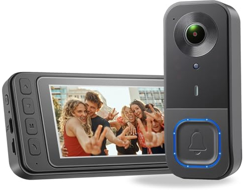 Taishixing 4.3 Wireless Video Doorbell with HD Screen - Plug & Play, No WiFi Needed. 1080P, 170° View, 2-Way Talk, Night Vision, IP68 Waterproof, No Subscription.