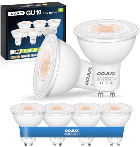 GU10 LED Warmweiss, 5W 800LM Energieeffizienzklasse C GU10 LED Glühbirne | 80W Halogen Leuchtmittel Ersetzt, 38° Abstrahlwinkel 3000K Warmweiß GU10 Lampe Energiesparlampe, Nicht Dimmbar, 6 Stück
