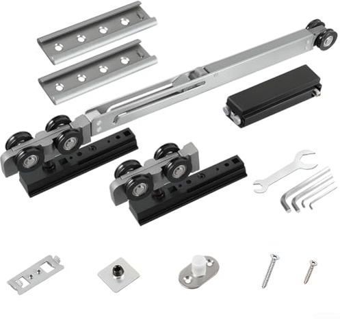 Rail encastré pour portes coulissantes avec support pour panneaux de bois et ouverture et fermeture en douceur (B)