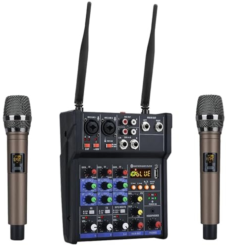 Console mixer audio a 4 canali Woopker con microfono wireless Mixing Ingresso USB Mixer DJ Artisti e Band(Black Set)