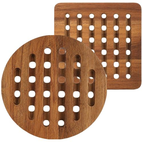 com-four® 2X Topfuntersetzer aus Akazienholz, langlebige Unterlagen