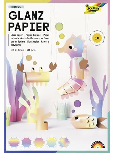 folia 766 - Glanzpapier RAINBOW, 22,5 x 32 cm, 100 g/m², 10 Blatt in verschiedenen Regenbogen Farbverläufen, DIY Papier zum Basteln, Verzieren und Dekorieren
