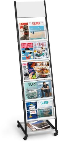 SUNDOY Porte-Revues sur Roulettes 5 Niveaux, Présentoir à Magazines et Catalogues sur Pied, Support Mobile pour Bureau, Foires, Accueil et Maison (5 couches, 32,5 cm de largeur)