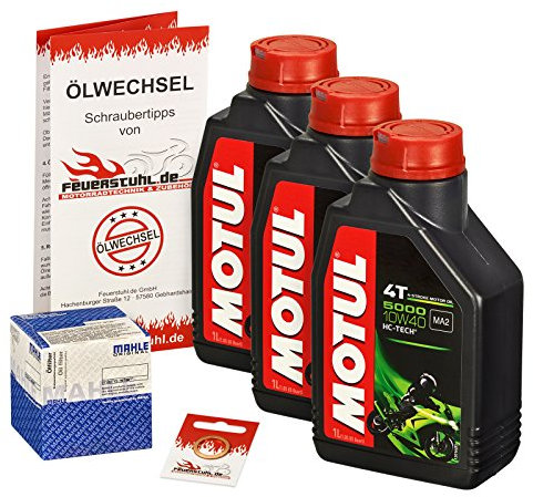 Motul 10W-40 Öl + Mahle Ölfilter für Yamaha FZ6 /Fazer, 04-06, RJ07 - Ölwechselset inkl. Motoröl, Filter, Dichtring