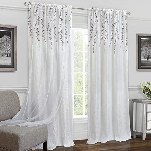 ACHIM Home Furnishings Willow Panneau de Rideau de fenêtre avec Passe-Tringle, mélange de Polyester, Blanc, 106,7 cm de Large x 160 cm de Long