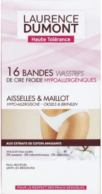 Laurence Dumont Bandes de cire froide aisselles & maillot aux extraits de coton apaisants, peaux sensibles - La boîte de 16 bandes