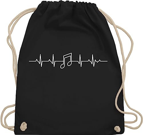 Turnbeutel Rucksack - Symbol und Zeichen Outfit - Herzschlag Musik Note EKG Linie I Herzlinie Geschenk Musikliebhaber - Unisize - Schwarz - beutel für musikschule noten stoffbeutel tasche festival
