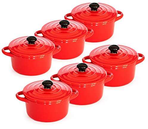 Hobby Tech - Lot de 6 Minis cocottes double poignées avec couvercle - Rouge