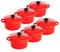 Hobby Tech - Lot de 6 Minis cocottes double poignées avec couvercle - Rouge