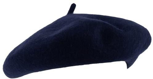 ZAKIRA Einfarbige Baskenmütze aus Wolle für Damen und Herren (Marineblau)