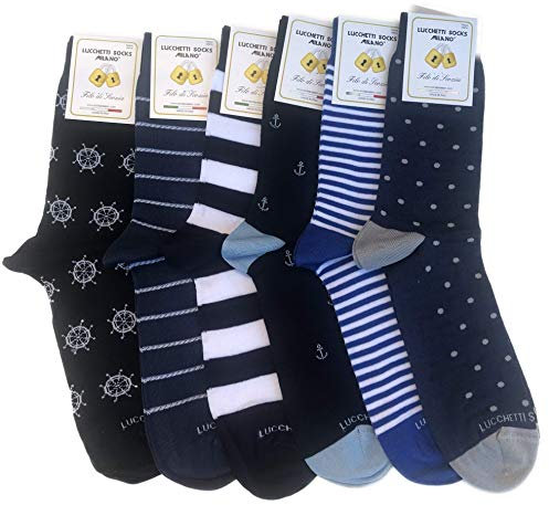 Lucchetti Socks Milano 6 paia calze uomo CORTE cotone filo di scozia elasticizzato estive in fantasia (Taglia 41-46, Set Amerigo)