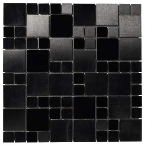 MOSAÏQUE CARREAUX CARRELAGE SUR FILET EN VERRE NOIR GRIS 30 x 30 CM MURAL