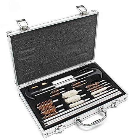 Wiltec Kit per Pulizia Armi, Kit Universale Pulizia Fucili e Pistole, 100 Pezzi, spazzole e pezzuole Pulizia Armi