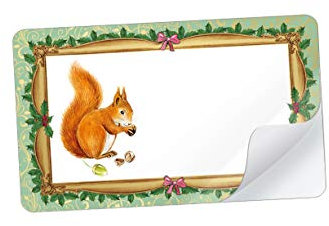 63 STICKER RECHTECKIG GRÜN NOSTALGIE mit Eichhörnchen mit Freitextfeld • Für Weihnachten, Weihnachtsgebäck, Gebäck, Mandeln, Weihnachtsgeschenke • Etiketten Format: 63,5 mm x 38,1 mm, matt