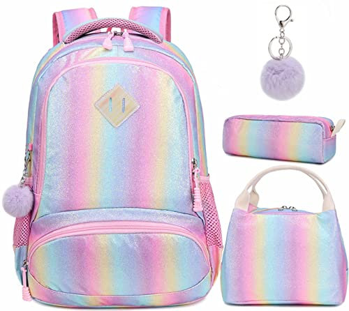 Schulrucksack für Mädchen - Schüler Magic Glitter Leichter Reiserucksack Schöner Freizeitrucksack für Mädchen 3 in 1 (Shiny Pink) 38 x 30 x 15CM