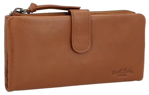 Gusti Geldbörse Leder-Vida Damen Portemonnaie Geldbeutel Kartenetui Vintage extra Münzfach Braun Leder