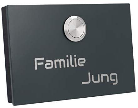 Jung-Edelstahl-Design Aufputz Edelstahl Türklingel pulverbeschichtet anthrazit London 2AG Klingelschild 8x12 cm Taster oben mit Gravur