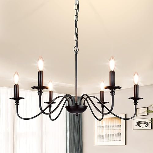 Depuley 6-Light Chandeliers, Industrial Pendant Ceiling Lights, Vintage Black Iron Chandelier Lighting, Candle Ceiling Pendant Light for Kitchen Island, Living Room, Dining Room, Black