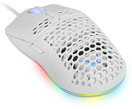 DeLUX Wired Gaming Mouse with 67G Ultralight, 12800DPI, RGB Backlit, 7 Programmable Buttons, 1000Hz Polling Rate, Honeycomb Gaming Optical Mouse for PC Gamer(M700BU A825 White)