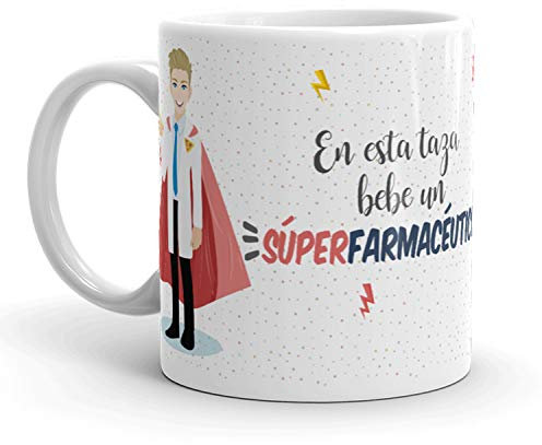 Kembilove Tazas de Café de Farmacéutico Superhéroe – En Esta Taza Bebe un Súper Farmacéutico – Tazas de Desayuno para la Oficina – Taza de Café y Té para Trabajadores – Taza de 350 ml