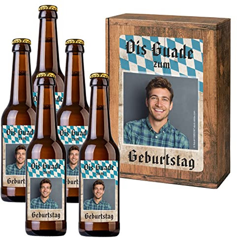Personalisiertes Bier mit Wunschtext und Foto | 5 x 0,33 l Dinkelbier als Geschenkset | Persönliche Geschenkbox zum Geburtstag (Geschenkbox mit 5 Fl., Bayrisch)