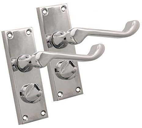 Infinity Decor Victorian Scroll Latch Lever Privacy Locking Door Handles in Brass/Satin/Chrome, Suitable for All Types of Bathrooms and Bedroom Doors 118x40mm Backplate (Polished Chrome)