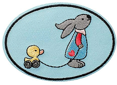 Mono Quick 1418x Bär Drache Hase Flicken Oval, Applikation, Bügelbild Patch blau (14185 - Hase mit Ente)