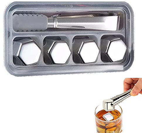 HIOD Glaçons en Acier Inoxydable, Pierres de Refroidissement Réutilisables pour Le Vin de Whisky, Gardez Votre Boisson Au Frais Plus Longtemps Casier à Vin en Verre à Vin,4PCS