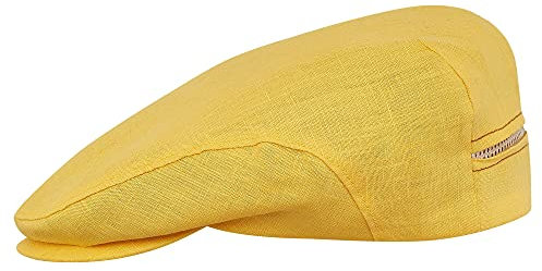 Sterkowski Derby Flatcap | 100% Leinen Super Leicht Herren Sommer Schiebermütze | Gatsby Sonnen Kappe Vintage Fisherhut Golf Cap Urbane Klassische Trendmütze Damen Retro Trucker Hellgelb 60