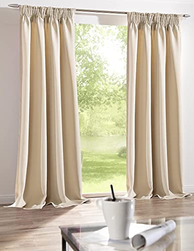 deco home Blickdichter Vorhang Brilliant mit Kräuselband in Creme mit Verdunkelungseffekt | 300 x 245cm