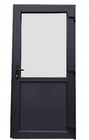 Porta esterna in PVC Porta in PVC per negozio, balcone, casa, negozio. Disponibile in 4 colori: antracite, rovere dorato,noce, bianco (90 x 210 porta con apertura a destra, antracite)