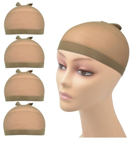 4 Stück Perückenkappen Stretch Nylon Perückenstrumpfkappen für Frauen Männer Kinder (Nylon Wig Cap, Hellbraun)
