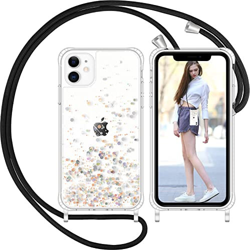 Nupcknn Brillant Coque avec Cordon pour iPhone 11, Transparent Coque Collier Réglable Téléphone Étui Portable Lanyard Case Protection Complète Cover de iPhone 11(6.1)