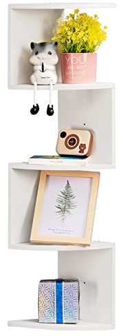 ALIMORDEN Eckregale Bücherregal, 4 Etagen, Wandmontage, schwebende Regale, 83,8 cm, Zickzack-Design, für Wohnzimmer, Büro, Weiß
