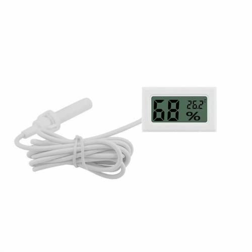 Fasizi 2-in-1 Digital LCD Embedded Thermometer Hygrometer with External for Reptile Incubator Aquarium Poultry - White