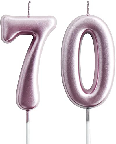 eusbon 70th Candle for Cake Decoration, Number 70 Birthday Candle for Birthday Party, Wedding Anniversary, 7cm Rose Gold Big Size Number Candles